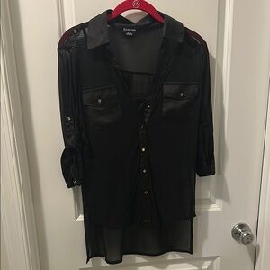 Bebe Black Sheer Button-Up Blouse